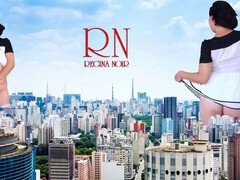 Giantess Regina Noir confidently struts through the city without underwear, towering like King Kong!