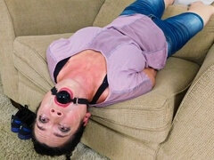 Penis gag, milf, balls deep deepthroat