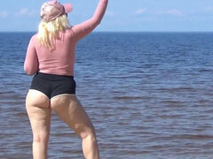 Amatör, Strand, Stor stjärt, Erotisk, Utomhus, Solo