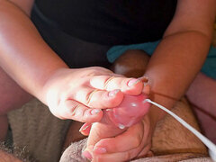 Enthousiasteling, Amerikaans, Mooie dikke vrouwen, Stel, Sperma shot, Handbeurt, Gezichtspunt