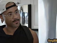 Sensual black hunk seducing white lad