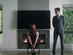 Redhead beauty Ella Hughes gets fucked by the fireplace