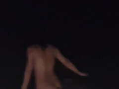 Naughty Teen Got Naked In The Sea At Night While Her Boyfriend Filmed