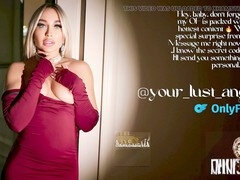 Curvy towheaded MILF Kayla Angel in a sheer top and mini skirt shows off her assets