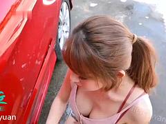 Asiatisch, Tussi, Blasen, Auto