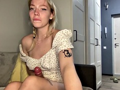 Sexy girl in her dress masturbates on camera