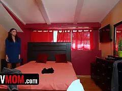 Pervmom - helpful chesty mylf gets on her knees and helps her horny sonny with his porno problems