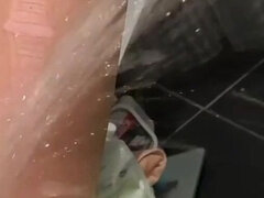 Very Very Strong Pee Stream on the Wall in Pantyhose and High Heels