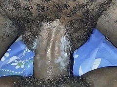 Hairy Creamy Ebony College Student Fucking with Boyfriend