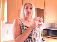 Intimate moments in the kitchen with mature wife Mrs. Maggie on AuntJudysXXX