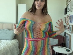 Trying on fishnet outfits leads to casual nudity and flashing by amateur Erika Kay