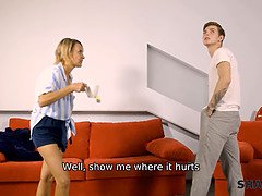 Blondine, Pik sutte, Hundestilling, Behåret, Hd, Ældre kvinde, Fisse