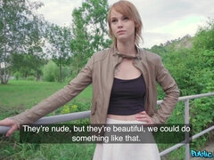 Grote lul, Pijpbeurt, Buiten, Kut duiken, Roodharige vrouw, Geschoren, Mager