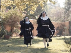 Lesbian nuns get freaky with each other outdoors