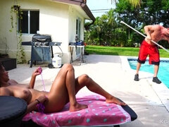 Amador amadora, Morena, Ébano negroa, Hd, Ao ar livre cartaz de rua outdoor, Piscina