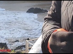 Ainoa: strolling through the coastal park in sexy boots and a daring mini-skirt