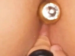 Big Booty Bent Over Anal Plug in Ass and Pussy Fucking with Toys