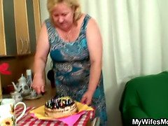 Lad fucks her shaggy old cunt from behind