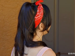 큰 가슴, 흑갈색 머리, 드레스, 페티쉬, 글로브, 삽입, 부엌, 밀프