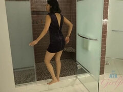 화장실, 지저분한, 드레스, 핑거링, 여자친구, 라티나, 팬티들, 보지
