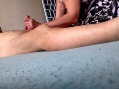 Newbie gets a slippery rubdown from an older man on the bed