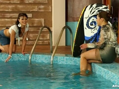 청바지, 키스, 풀, 새틴, 수중, 젖은