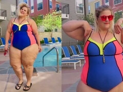 Curvy babe flaunts her figure in a stunning swimsuit