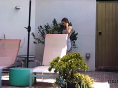 Amateur, Attrapée, Papa, Hd, Léchez, De plein air, Chatte, Rasée