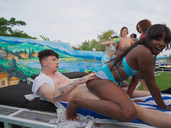 Spicy black chicks are having outdoor sex at the party
