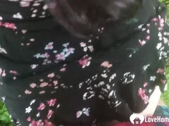 아마추어, 흑갈색 머리, 집에서 만든, 야외의, 셀카