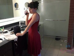 Amateur, Cuarto de baño, Negro, Vestido, Novia, Coleta, Coño, Falda