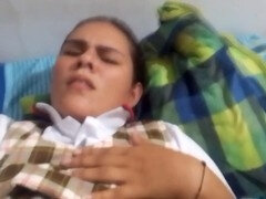 Amateur Latina stepdaughter in a student uniform takes it from her stepdad in gonzo style