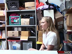 Dumb blonde shoplifter caught and fucked by security