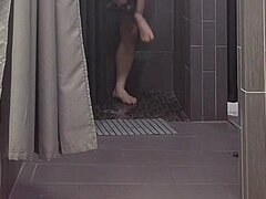 아마추어, 아메리카인, 약간 뚱뚱한, 발, 체육관, 공개적인, 혼자