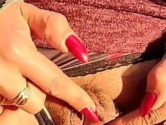 Pissing Slut in Stockings - Gushing on a Rock Under the Bridge