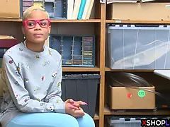 Security guy enjoyed in a game with hot ebony teen thief