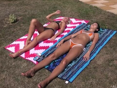 Lady Dee and sexy teen girl go lesbian outdoor