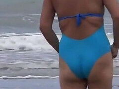 Strand, Frau, Latina, Lingerie, Masturbation, Reif