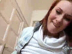 Enthousiasteling, Pijpbeurt, Europees, Openbaar, Kut duiken, Realiteit, Roodharige vrouw, Geschoren