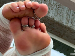 Amateur, Fetiche de pies, Amante, Nylon, Al aire libre, Solo