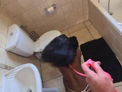 Human toilet indian whore get pissed on and get her head flushed followed by sucking dick