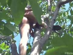 Witness Lara D's Outdoor Adventure: Hairy Brunette in Trees, Stripping Nude