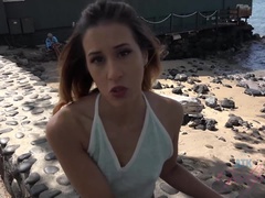 Demi pees and sucks your cock on the beach