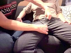 Two guys whip out their uncut dicks and have some fun