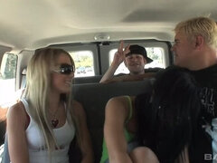 Ashli Orion and Amy Brooke give blowjobs in a minivan