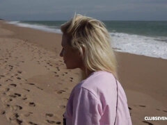 Perfect blonde teen devours a BBC in beach doggy-style