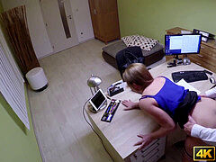 youthful babe takes a immense pipe from behind hoping to get a loan