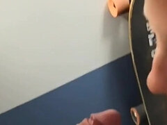 (caught) Blowjob on the Train Ends with the Officer Going Into the Bathroom..