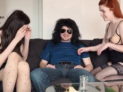 Sex therapist gives a session to a redhead wife and her timid hubby with a little stiffy