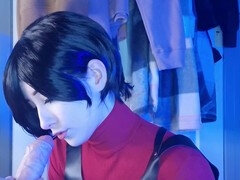 Ada Wong gives footjobs and reverse cowgirl shoejob in high heels and stockings